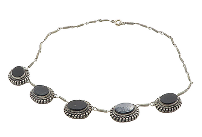 ISRAEL 925 Sterling Silver  Vintage Black Onyx Twist Chain Necklace  NE1804