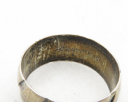925 Sterling Silver  Vintage Dark Tone Slanted Etched Band Ring Sz 7  RG9903