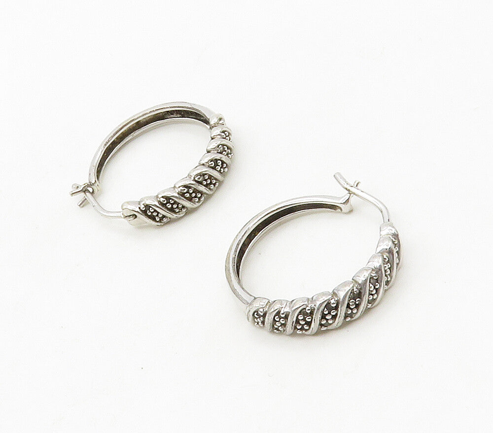 925 Sterling Silver  Genuine Diamonds Shiny Swirl Hoop Earrings  EG8677
