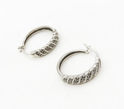 925 Sterling Silver  Genuine Diamonds Shiny Swirl Hoop Earrings  EG8677