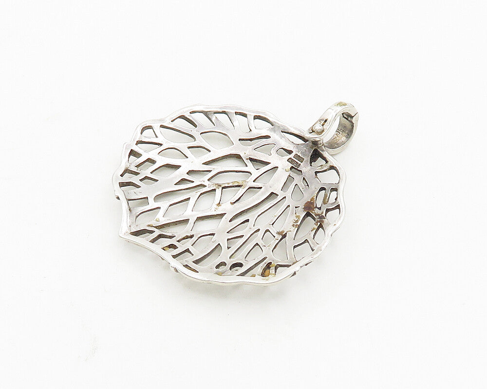 925 Sterling Silver  Vintage Shiny Floral Tree Branches Motif Pendant  PT14648