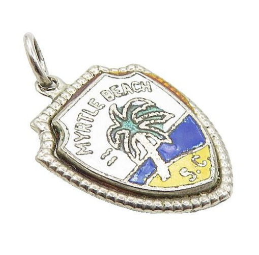 925 Sterling Silver  Vintage Enamel Coated Myrtle Beach Shield Pendant  PT6893