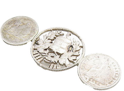 925 Sterling Silver  Vintage Antique Shiny Guatemala Coins Brooch Pin  BP3133