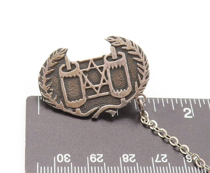 925 Sterling Silver  Vintage Carved Torah Scroll Chain Linked Tie Clip  TR3661