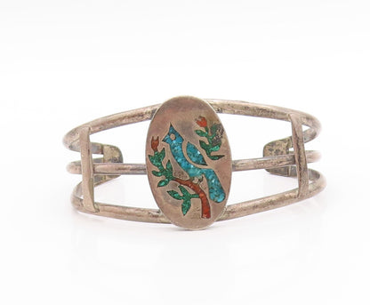 925 Sterling Silver Vintage Bracelet  Crushed Turquoise Bird On Branch   BT11385