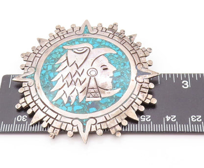 925 Sterling Silver Vintage Brooch MEXICO Crushed Turquoise Man Face  BP11540