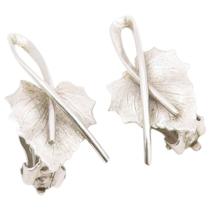 925 Sterling Silver Vintage Earrings Modernist Textured Leaf Clip On  EG14475