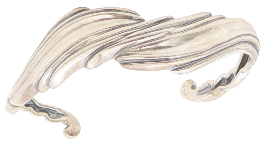925 Sterling Silver Vintage Bracelet CAROLYN POLLACK Carved Swirly Wave  BT10167
