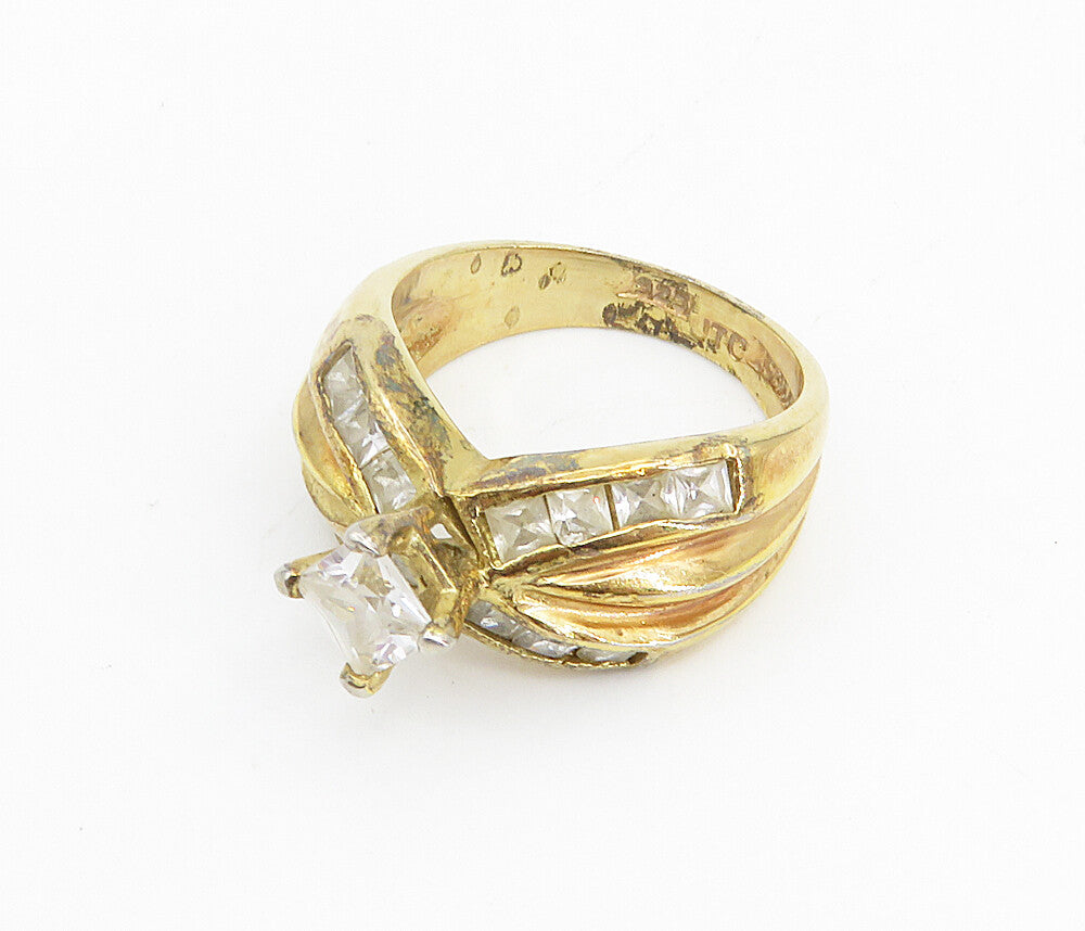 925 Sterling Silver Vintage Cubic Zirconia Solitaire Accent Ring Sz 7 RG8618