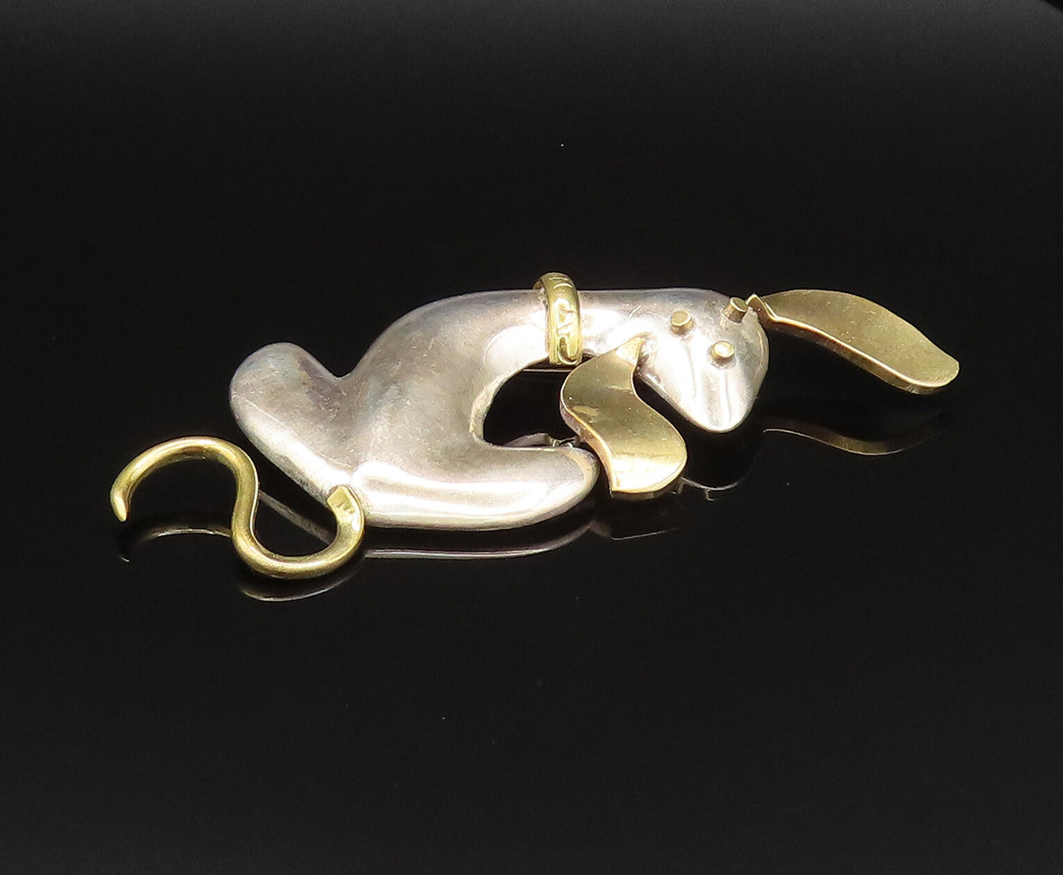 MEXICO 925 Silver  Vintage Sculpted Two Tone Sitting Dog Brooch Pin  BP9681