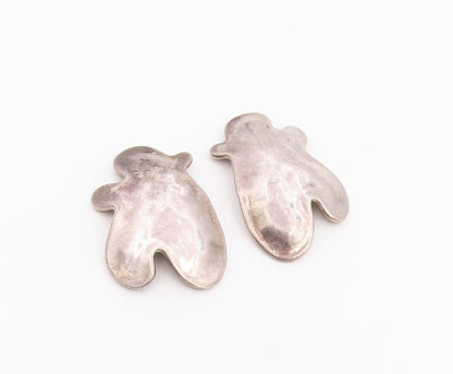 925 Sterling Silver Vintage Earrings Modernist Solid Hammered Clip On  EG14469