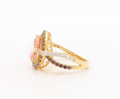925 Sterling Silver Vintage Ring Gold Plated Designer Gemstones  Sz 7  RG29476
