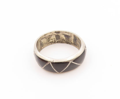 925 Sterling Silver Vintage Ring NAVAJO ZUNI Triangle Onyx Band  Sz 6  RG32568