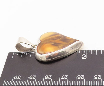 925 Sterling Silver Vintage Pendant MEXICO Solid Tiger's Eye Inlay Heart PT23458