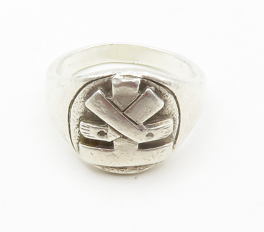 925 Sterling Silver  Vintage Shiny Raised Hockey Band Ring Sz 8.5  RG15288