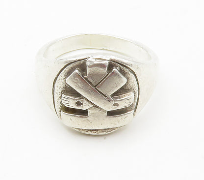 925 Sterling Silver  Vintage Shiny Raised Hockey Band Ring Sz 8.5  RG15288
