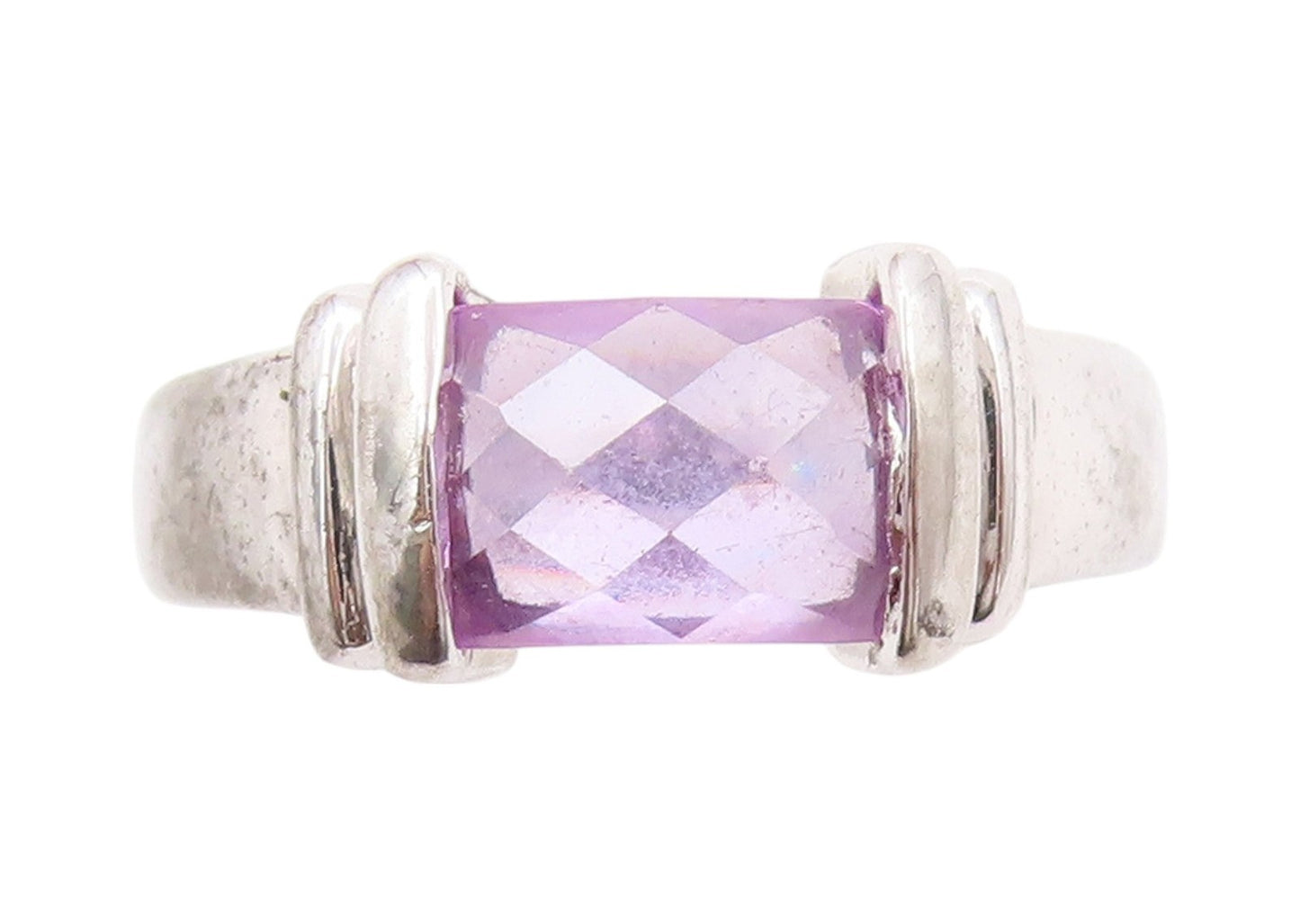 925 Sterling Silver Vintage Ring Designer Amethyst Cutout  Sz 6.5  RG32979