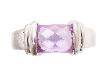 925 Sterling Silver Vintage Ring Designer Amethyst Cutout  Sz 6.5  RG32979