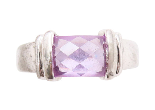 925 Sterling Silver Vintage Ring Designer Amethyst Cutout  Sz 6.5  RG32979