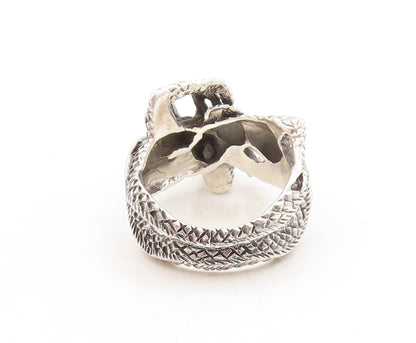 925 Sterling Silver Vintage Ring Dark Tone Wrap Around Dragon  Sz 13.5  RG31307