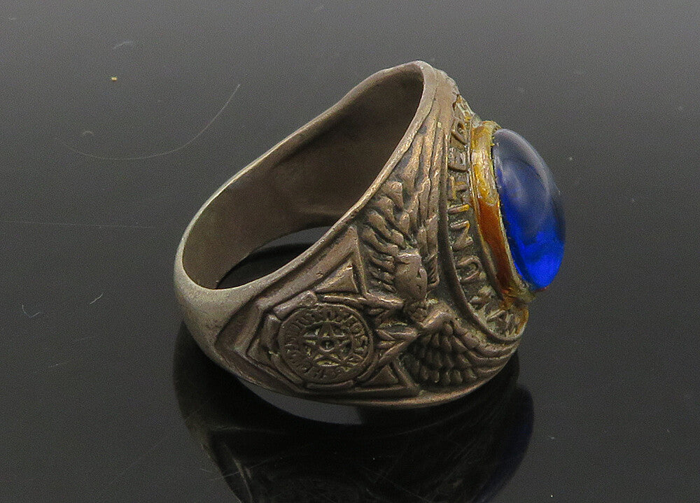 925 Silver  Vintage Antique Blue Stone US Air Force Band Ring Sz 10  RG22045