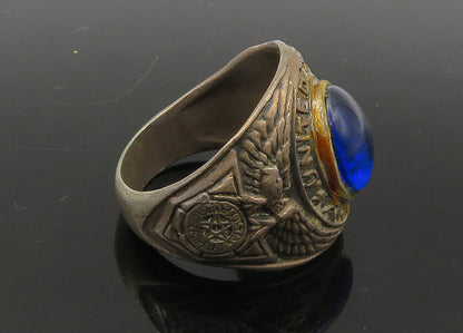 925 Silver  Vintage Antique Blue Stone US Air Force Band Ring Sz 10  RG22045