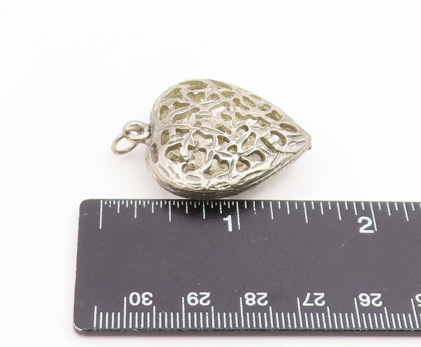 925 Sterling Silver Vintage Pendant Etched Openwork Love Heart OPENS  PT25955