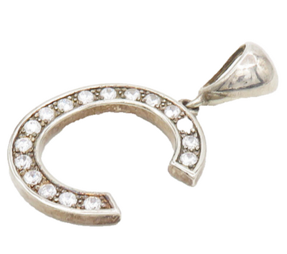 925 Sterling Silver  Vintage Cubic Zirconia Letter C Shiny Pendant  PT13782