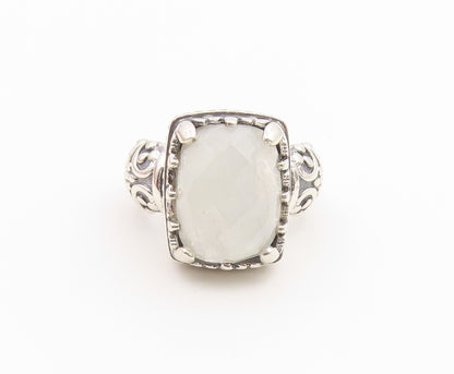 925 Sterling Silver Vintage Ring Faceted Moonstone Statement Band  Sz 8  RG36796