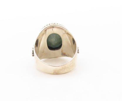 925 Sterling Silver Vintage Ring Bead Design Carved Oval Gemstone  Sz 7  RG30596