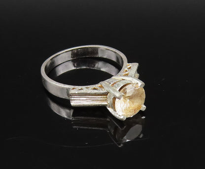 ERUOPEAN 925 Silver  Vintage Prong Set Topaz & Ribbed Sides Ring Sz 8  RG26068