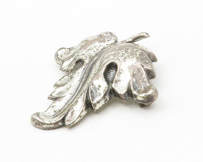 925 Sterling Silver  Vintage Shiny Floral Leaf Motif Brooch Pin  BP5246