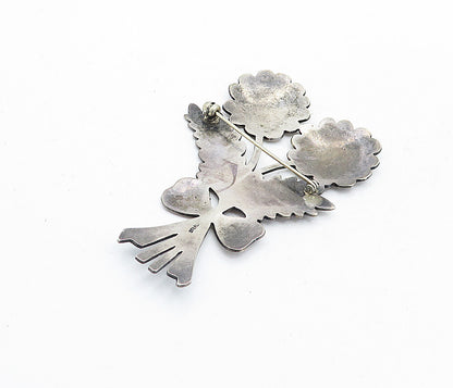 925 Sterling Silver  Vintage Antique Etched Bow Tied Flowers Brooch Pin BP1981