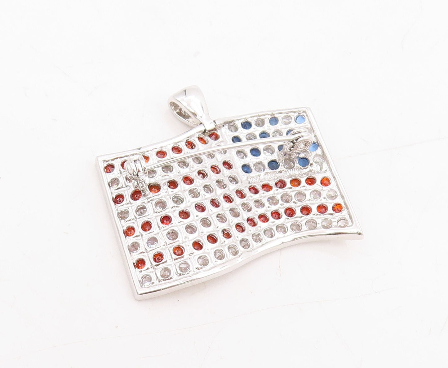 925 Sterling Silver Vintage Brooch Pin 3 Tone CZ Inlay USA Flag  BP11469