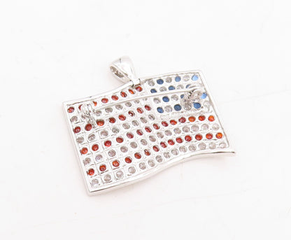 925 Sterling Silver Vintage Brooch Pin 3 Tone CZ Inlay USA Flag  BP11469