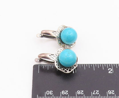 925 Sterling Silver Vintage Earrings Turquoise Geometric Openwork Drop  EG14217