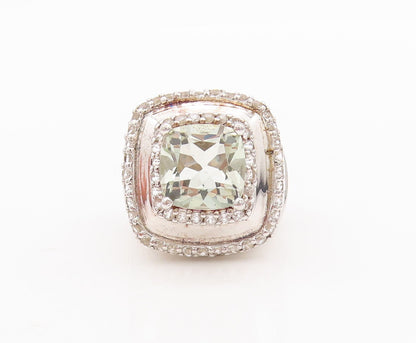 925 Sterling Silver Vintage Ring Square Cut Green Amethyst Topaz  Sz 7  RG29456