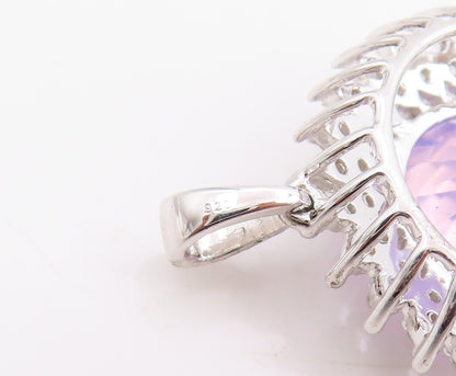 925 Sterling Silver Vintage Pendant Topaz & Halo CZ Sunflower Charm  PT25322