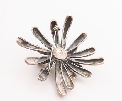 925 Sterling Silver Vintage Brooch Pin ZINA Brutalist Designer Flower BP11141
