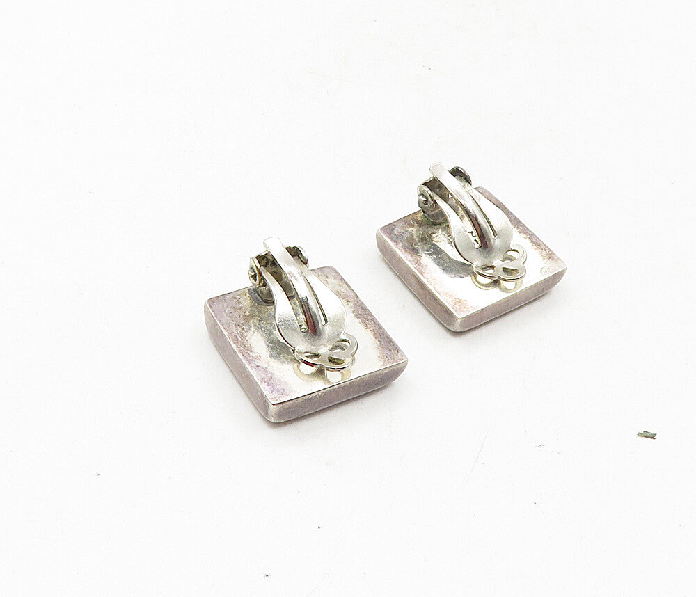 ATI MEXICO 925 Silver  Vintage Mother Of Pearl Non Pierce Earrings  EG4797