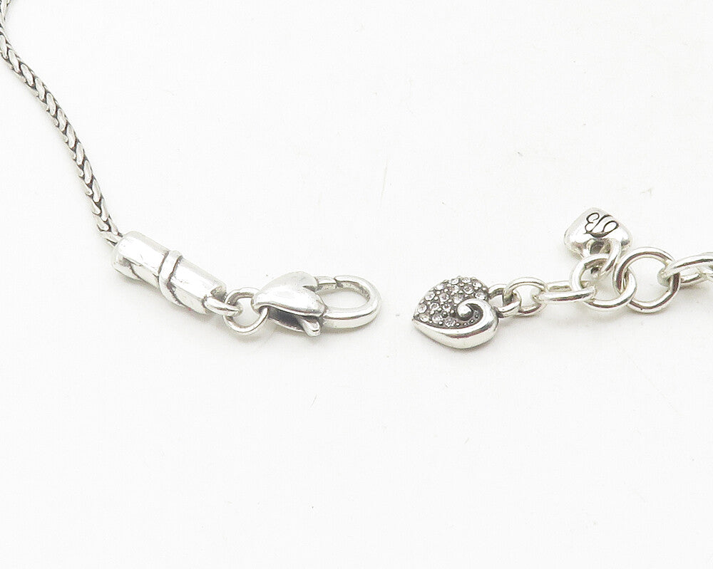 925 Sterling Silver  Vintage Topaz Spheres Shiny Wheat Chain Necklace  NE2023