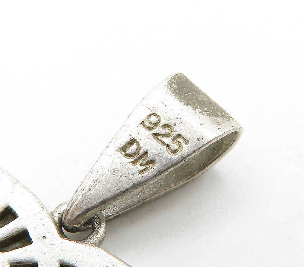 925 Sterling Silver  Vintage Topaz Open Love Heart Drop Pendant  PT12431