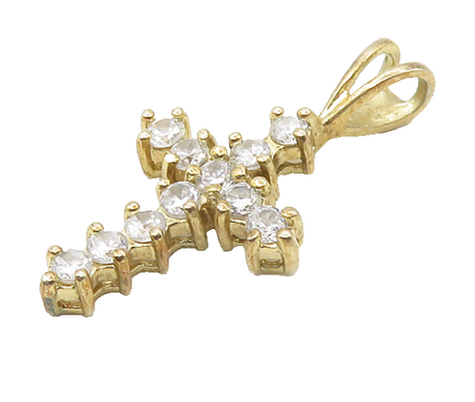 925 Silver  Shiny Cubic Zirconia Gold Plated Religious Cross Pendant  PT14439