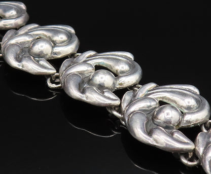 925 Sterling Silver Vintage Swirl Abstract With Bead Ball Link Bracelet BT9595