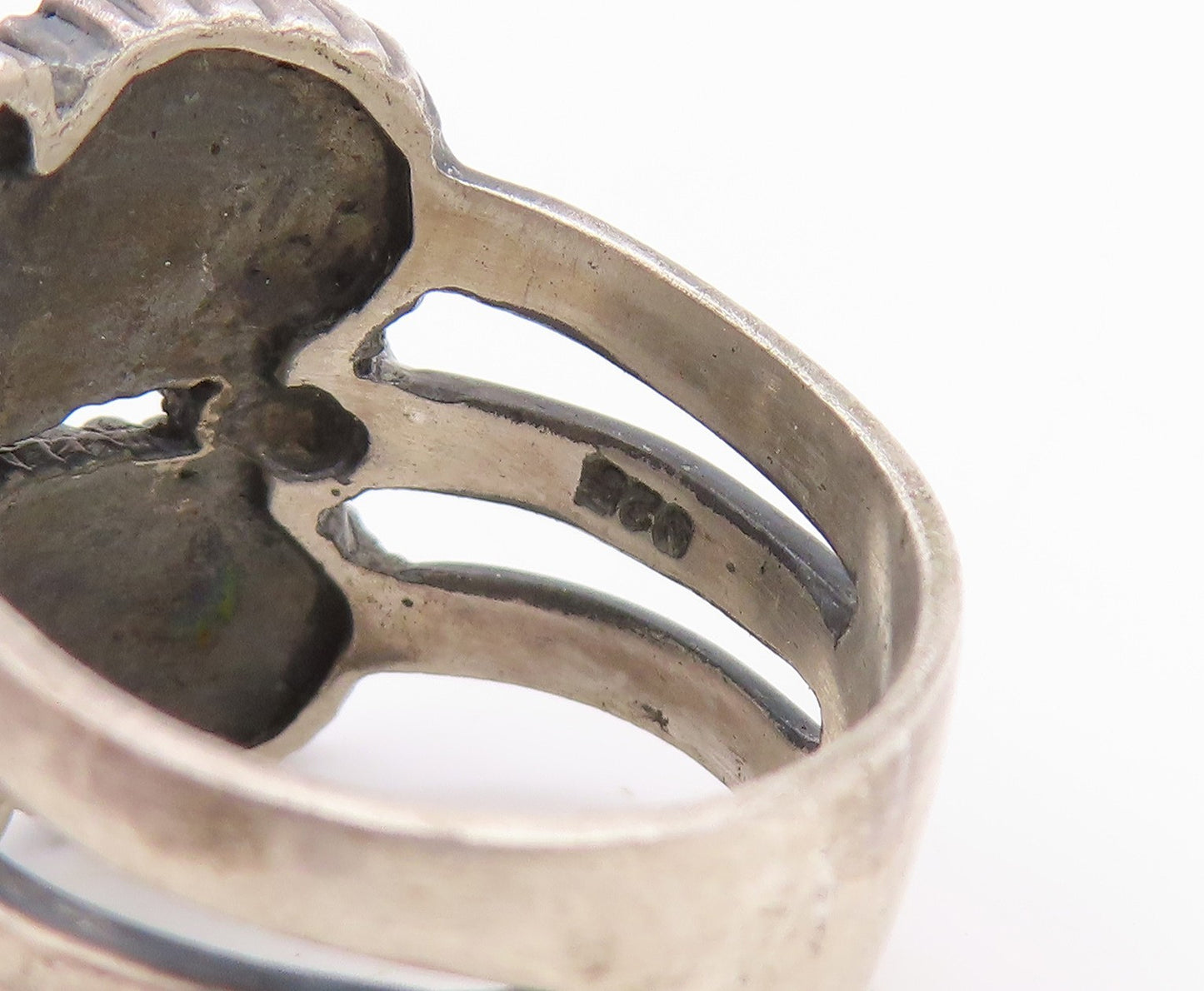 925 Sterling Silver Vintage Ring Antique Dark Tone Beaded Flower  Sz 7.5 RG32400