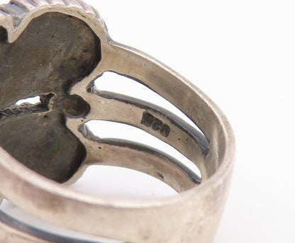 925 Sterling Silver Vintage Ring Antique Dark Tone Beaded Flower  Sz 7.5 RG32400