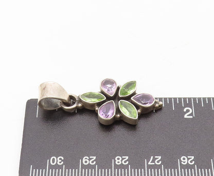 925 Sterling Silver  Vintage Two Tone CZ Multi Shape Floral Pendant  PT22420