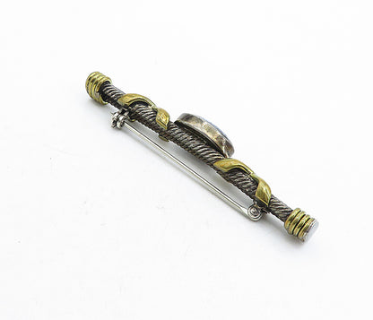 MEXICO 925 Sterling Silver  Vintage Sodalite Two Tone Twist Brooch Pin  BP1905