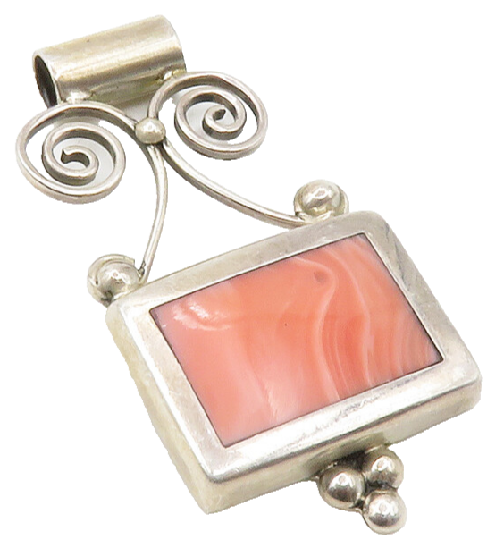 925 Sterling Silver Vintage Inlaid Rhodochrosite Swirl Slide Pendant PT9780