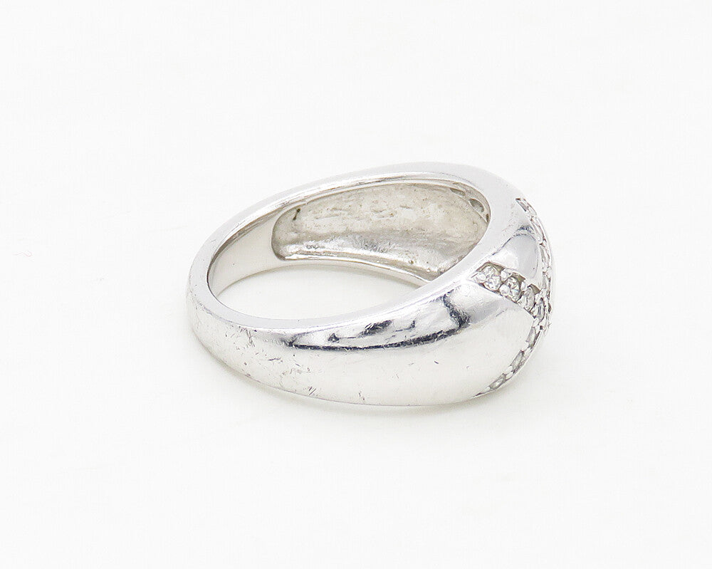 925 Sterling Silver  Shiny White Topaz X Detail Tapered Band Ring Sz 7 RG17104